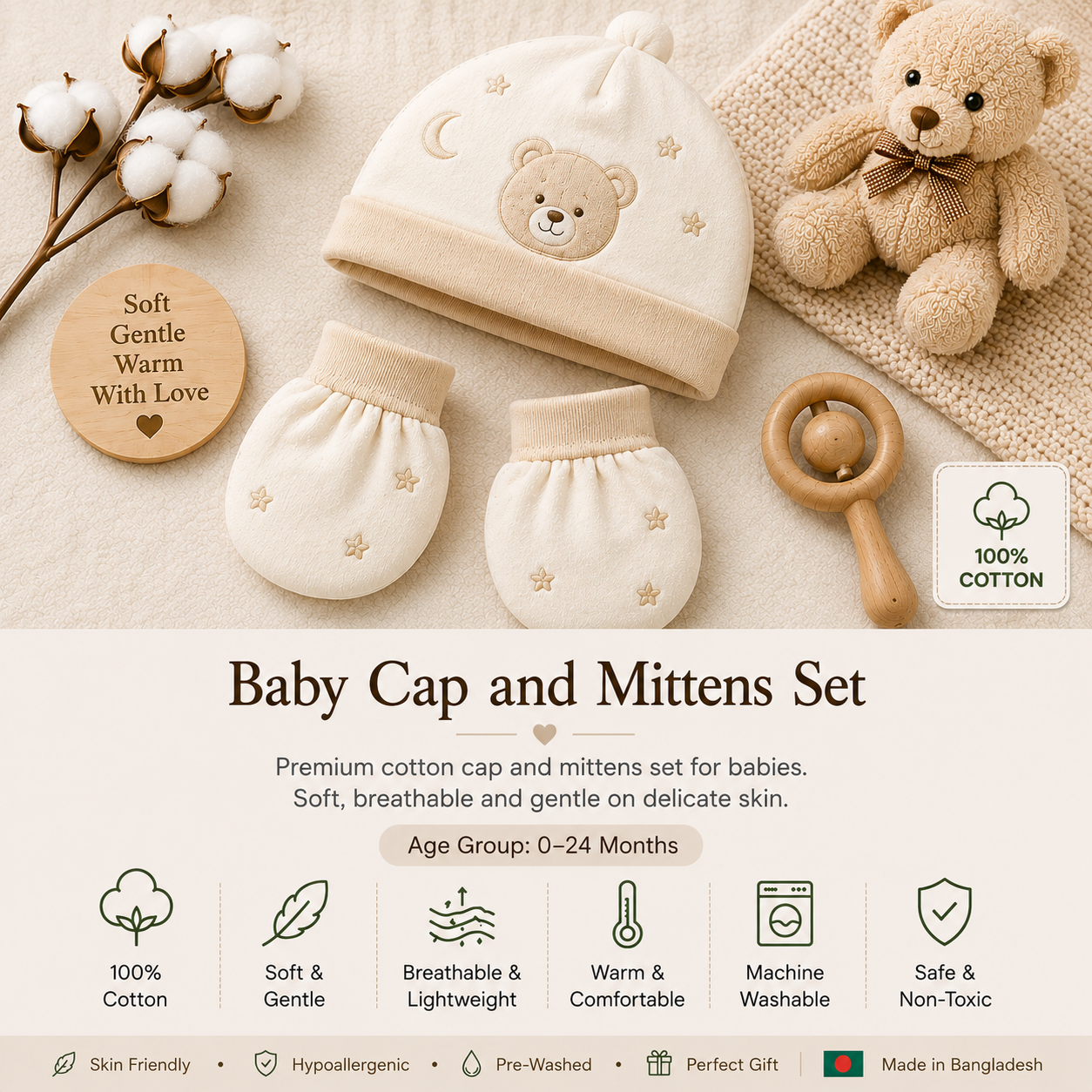 Baby Cap and Mittens Set