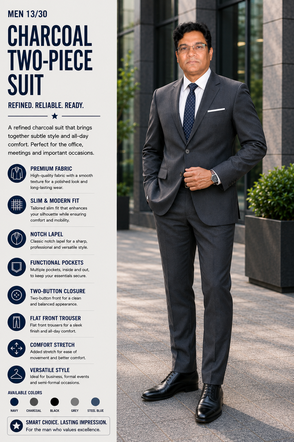 charcoal 2 piece suit