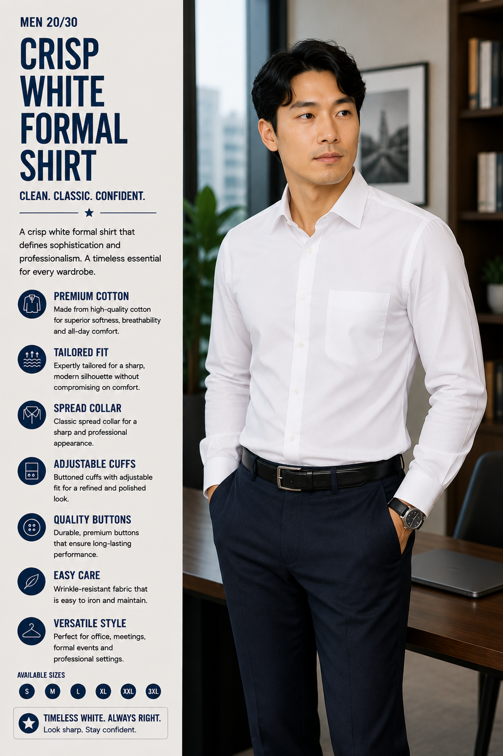 crisp white formal shirt